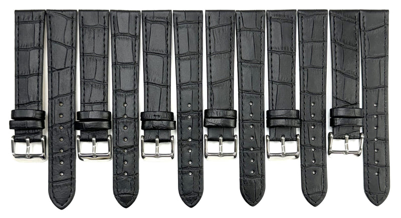 Load image into Gallery viewer, Lot of 6 Watch Bands Genuine Leather Alligator Grain Black, Flat 20mm
