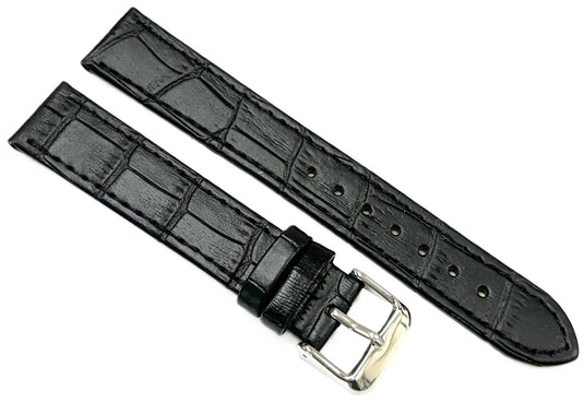 Lot of 6 Watch Bands Genuine Leather Alligator Grain Black, Flat 20mm