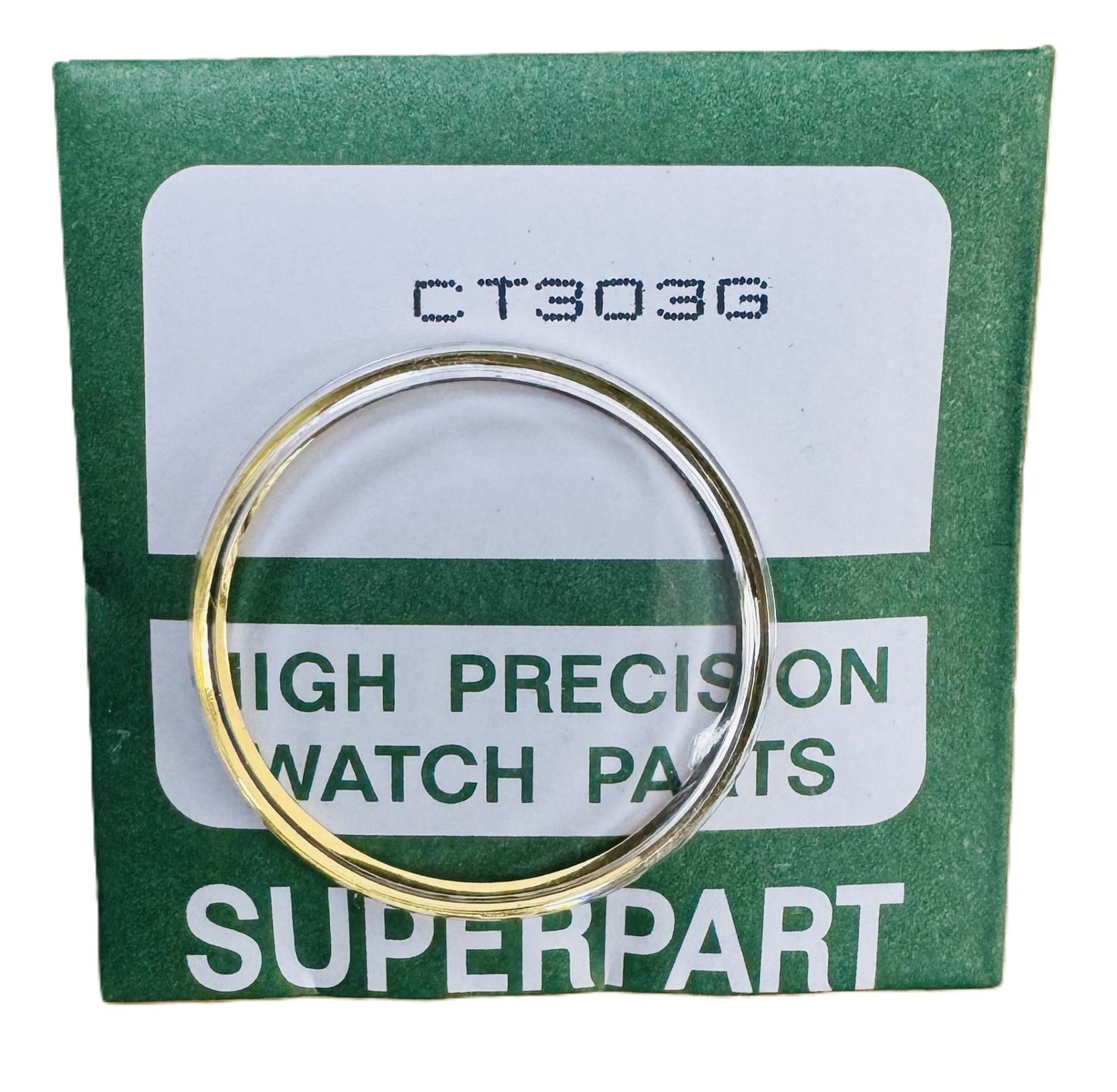 30.3mm Acrylic Crystal with Gold Tension Ring, SEIKO Style Flat Top - Universal Jewelers & Watch Tools Inc.