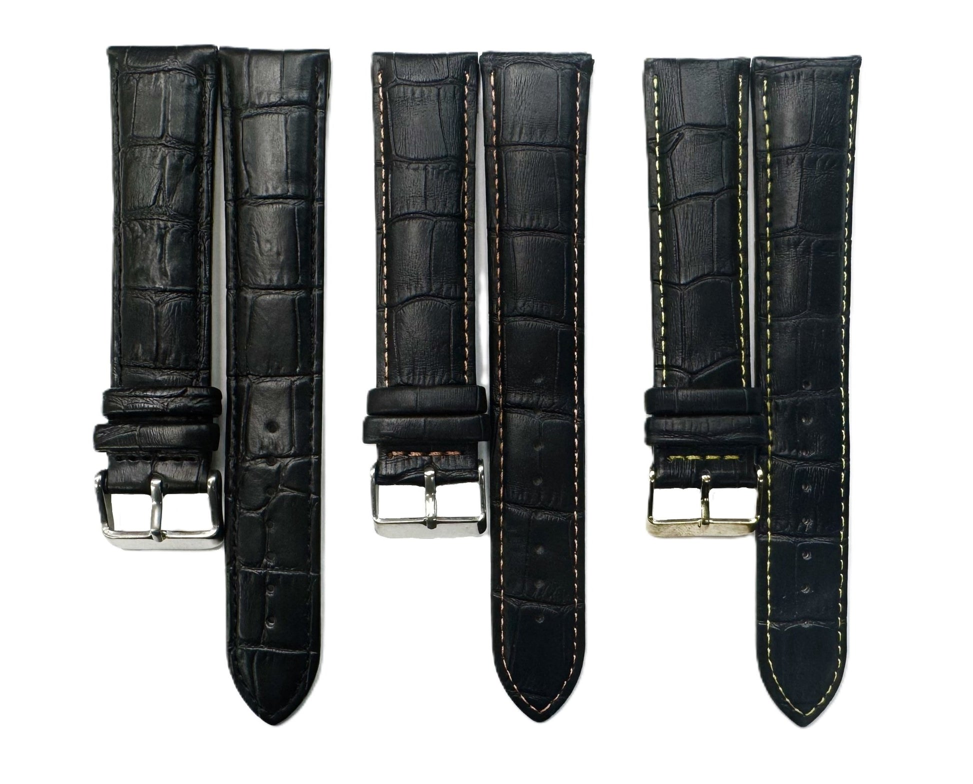 22mm XXL Black Alligator Grain Genuine Leather Watch Band with Padded & Stitched - Universal Jewelers & Watch Tools Inc.