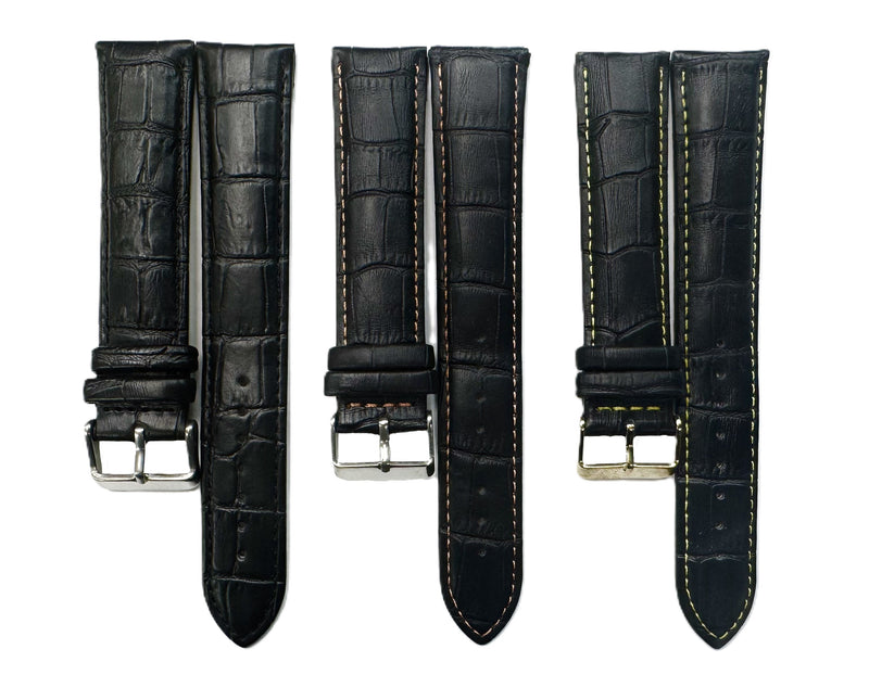 Load image into Gallery viewer, 22mm XXL Black Alligator Grain Genuine Leather Watch Band with Padded &amp; Stitched
