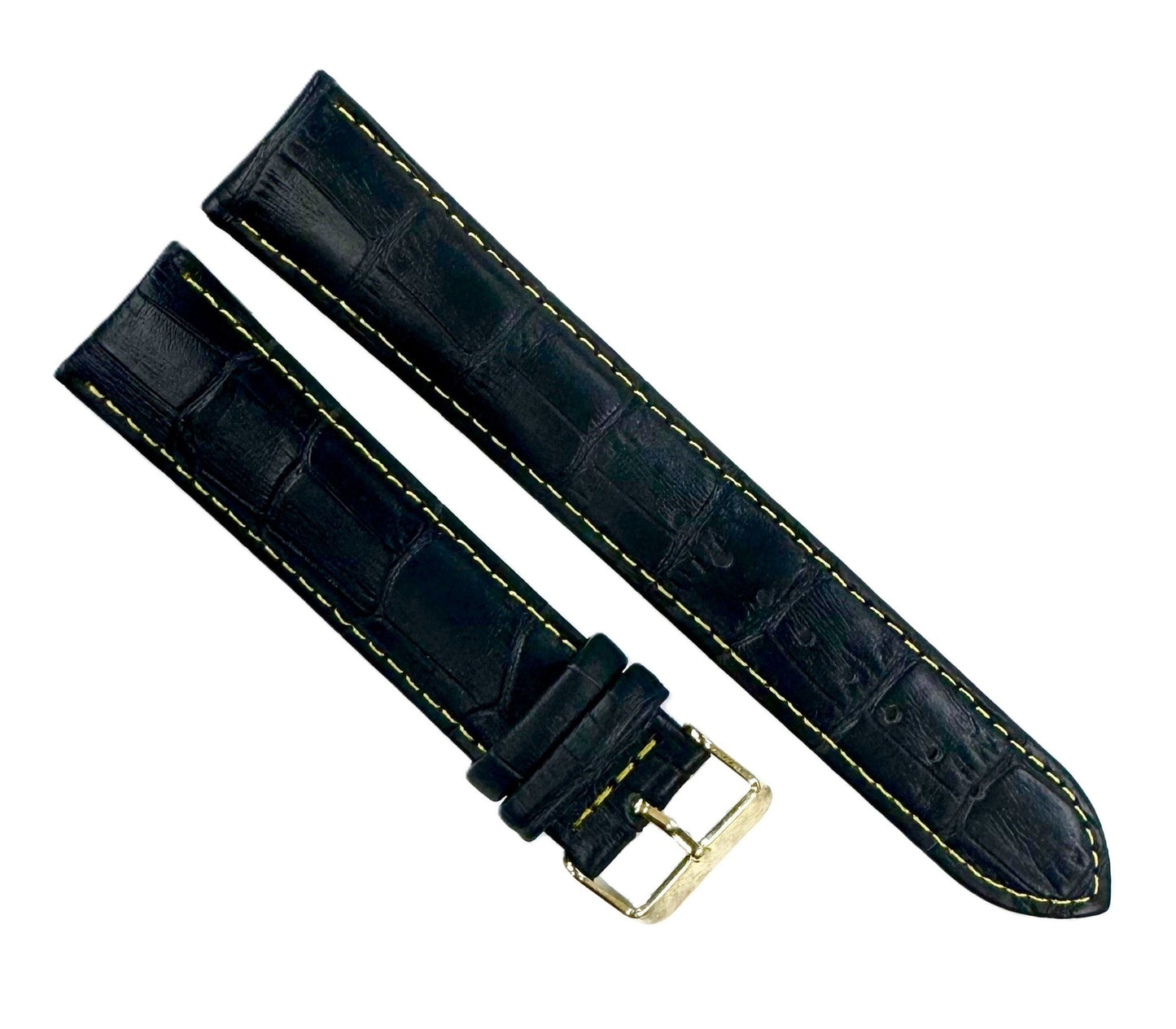 22mm XXL Black Alligator Grain Genuine Leather Watch Band with Padded & Stitched - Universal Jewelers & Watch Tools Inc.
