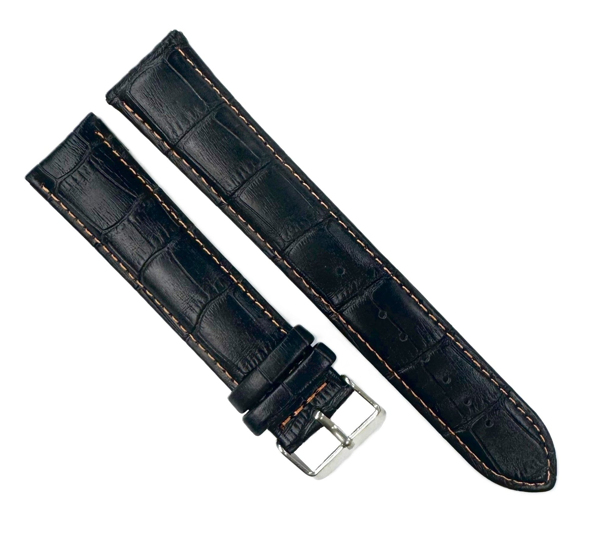 22mm XXL Black Alligator Grain Genuine Leather Watch Band with Padded & Stitched - Universal Jewelers & Watch Tools Inc.