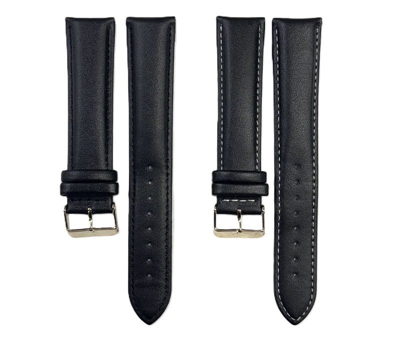 Load image into Gallery viewer, 22mmXXL Plain Black Genuine Leather Watch Band with Padded &amp; Stitched
