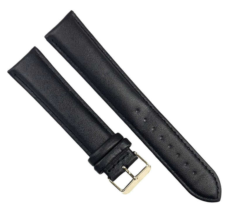 Load image into Gallery viewer, 22mmXXL Plain Black Genuine Leather Watch Band with Padded &amp; Stitched
