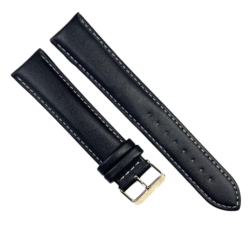 Load image into Gallery viewer, 22mmXXL Plain Black Genuine Leather Watch Band with Padded &amp; Stitched
