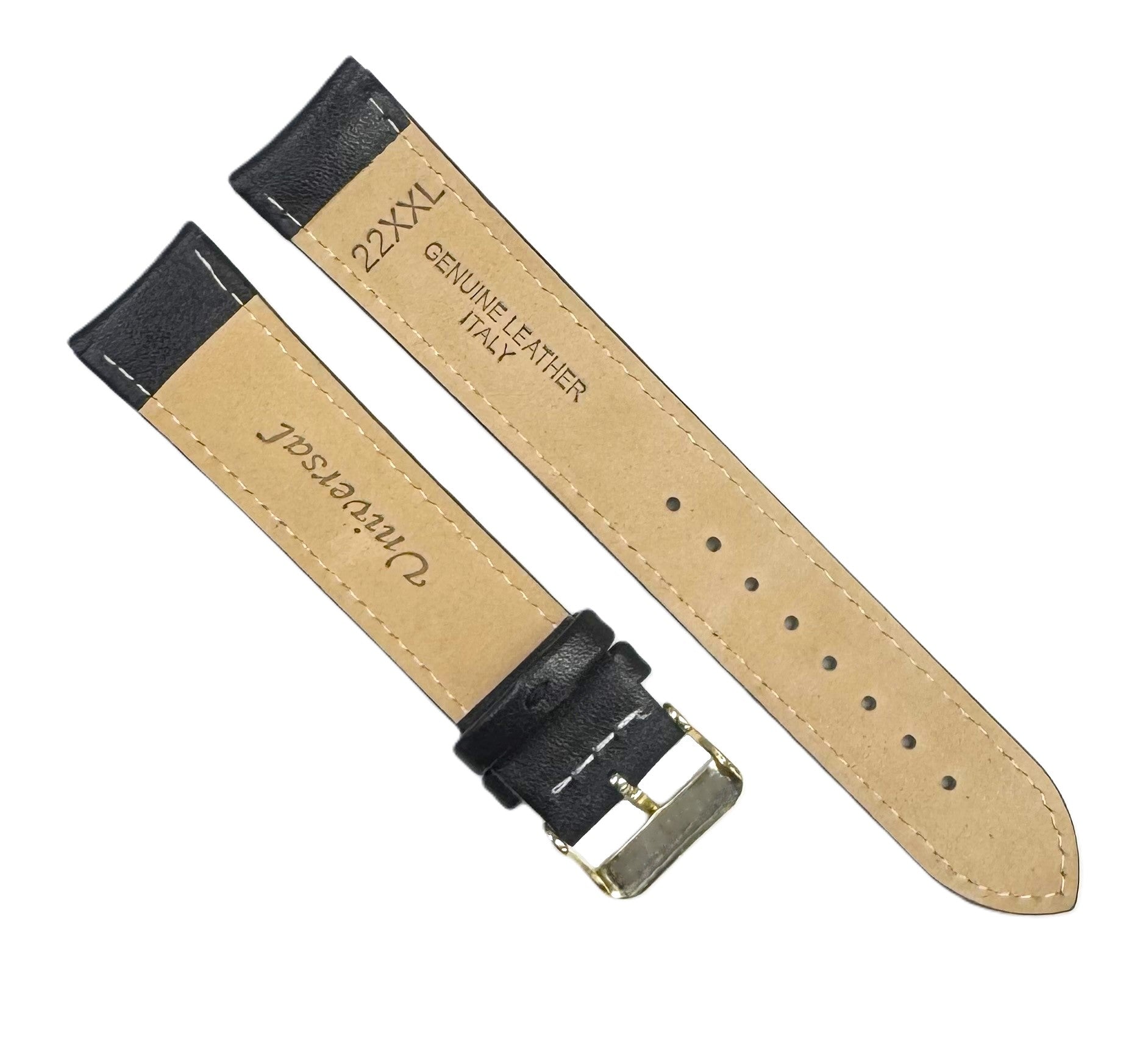 22mmXXL Plain Black Genuine Leather Watch Band with Padded & Stitched - Universal Jewelers & Watch Tools Inc.