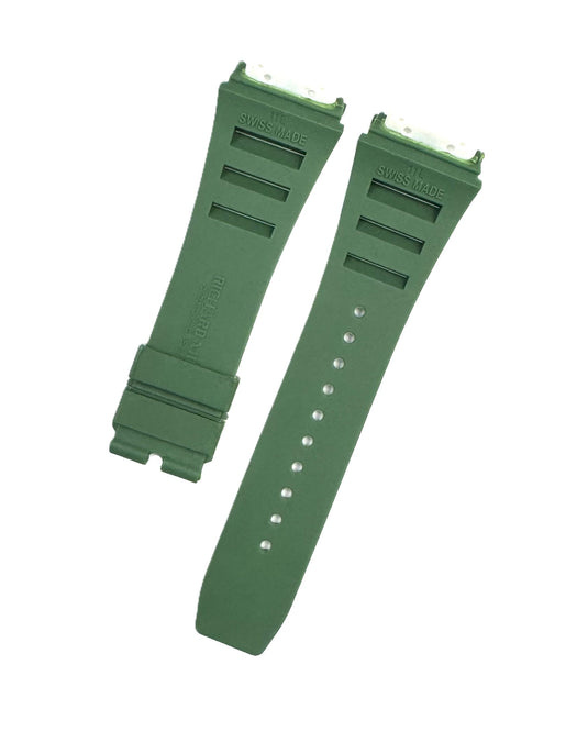 20mm Green Color Rubber Watch Band for Richard Mille 11L, Screw-Type Strap