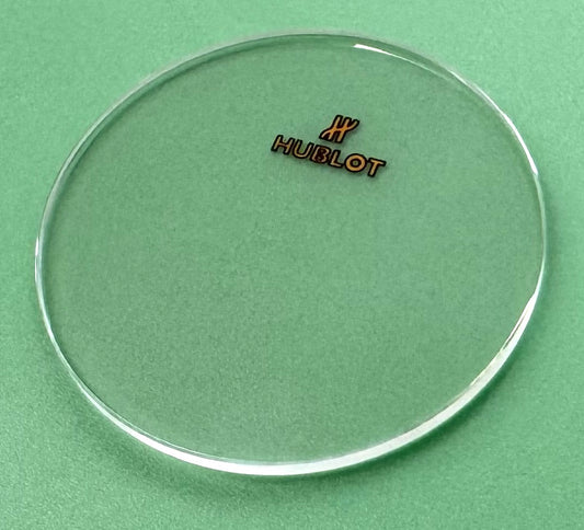 33.0mm Diameter, 1.7mm Thickness Sapphire Crystal for Hublot Watches, ROSE GOLD Logo - Universal Jewelers & Watch Tools Inc.