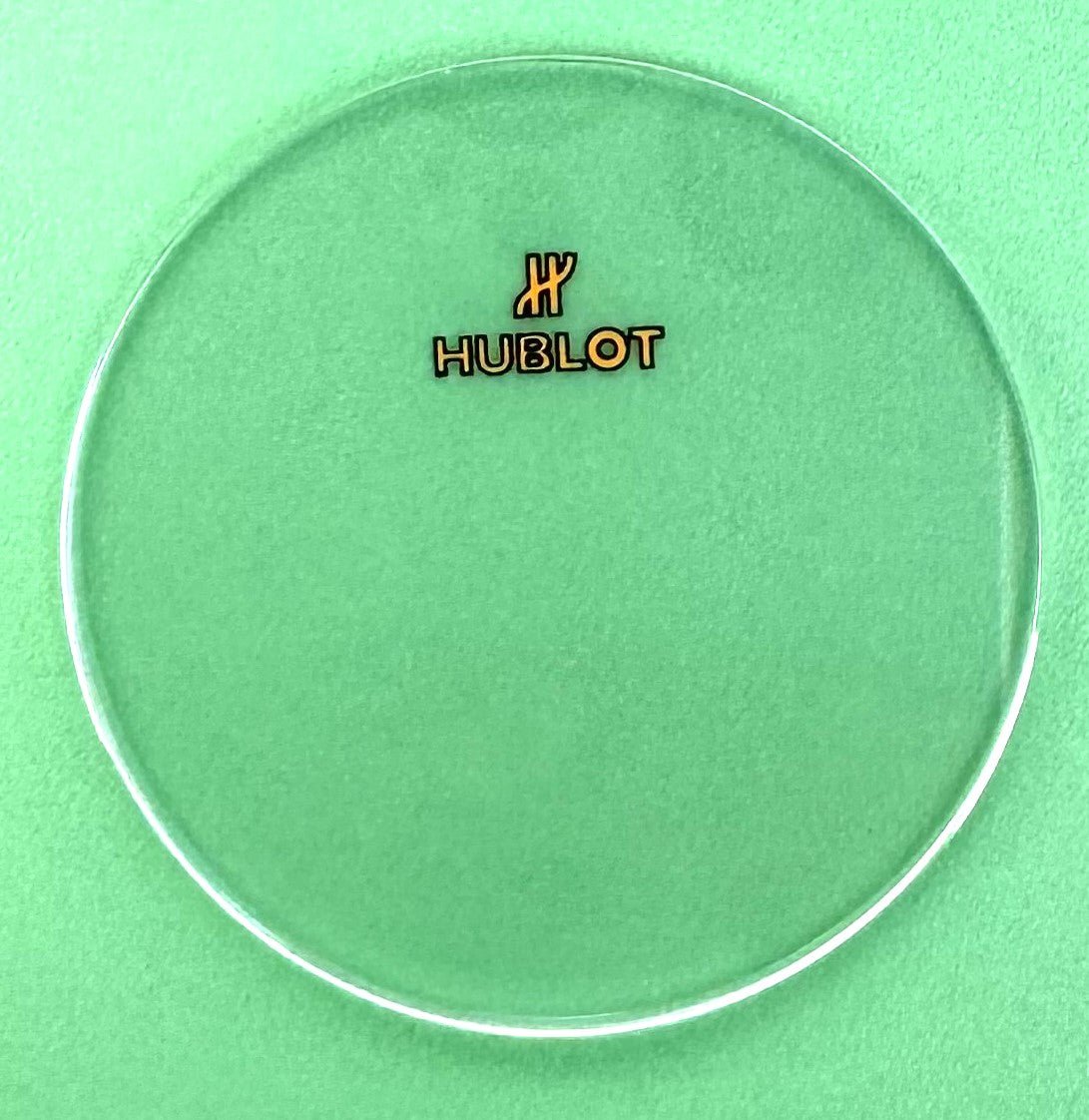 33.0mm Diameter, 1.7mm Thickness Sapphire Crystal for Hublot Watches, ROSE GOLD Logo - Universal Jewelers & Watch Tools Inc.