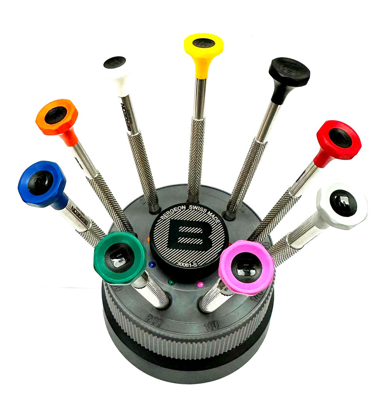 Load image into Gallery viewer, BERGEON 30081-S09 TURNING STAND WITH 9 SCREWDRIVER SWISS MADE, WATCHMAKER TOOL
