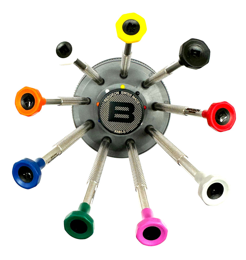 Load image into Gallery viewer, BERGEON 30081-S09 TURNING STAND WITH 9 SCREWDRIVER SWISS MADE, WATCHMAKER TOOL
