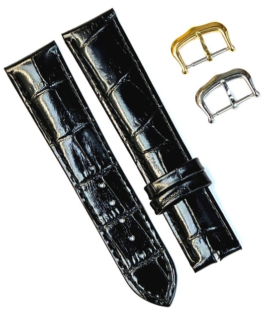 Watch Band For Cartier Tank Antique Alligator Grain Different Size 20,18,15mm Black Color - Universal Jewelers & Watch Tools Inc.