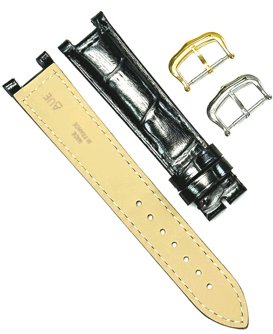 Watch Band For Cartier PASHA Alligator Grain Size 20,18,16mm Black Color