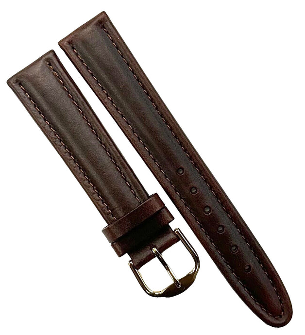 Watch Bands Dark Brown Genuine Leather Plain padded, stitched 18mm