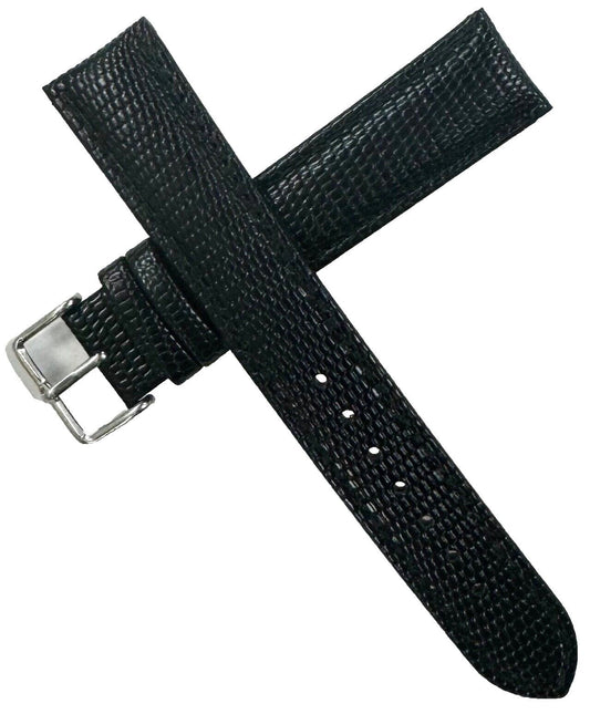 Watch Band 22MM Genuine Leather Black Lizard Grain Padded Excellent Quality (R) - Universal Jewelers & Watch Tools Inc.