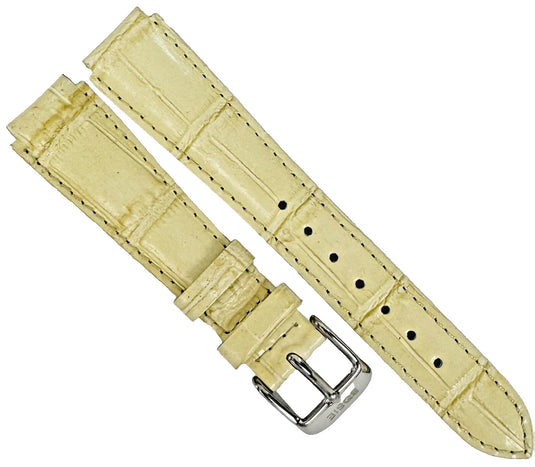 Beige Genuine Leather Watch Bands 15mm Alligator Grain Padded, Stitched