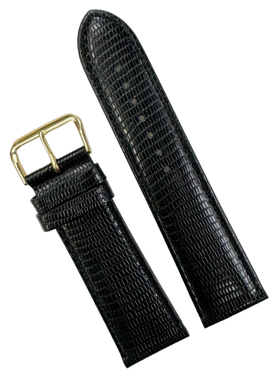 Watch Band 24MM Genuine Leather Black Lizard Grain Padded Excellent Quality