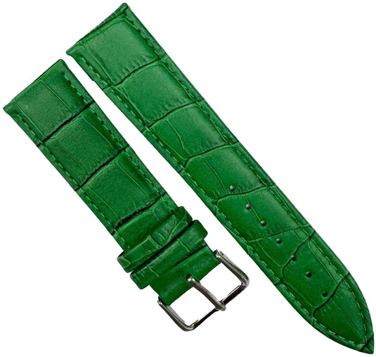 Watch Band Green Genuine Leather Alligator Grain Padded, Stitched, 22mm