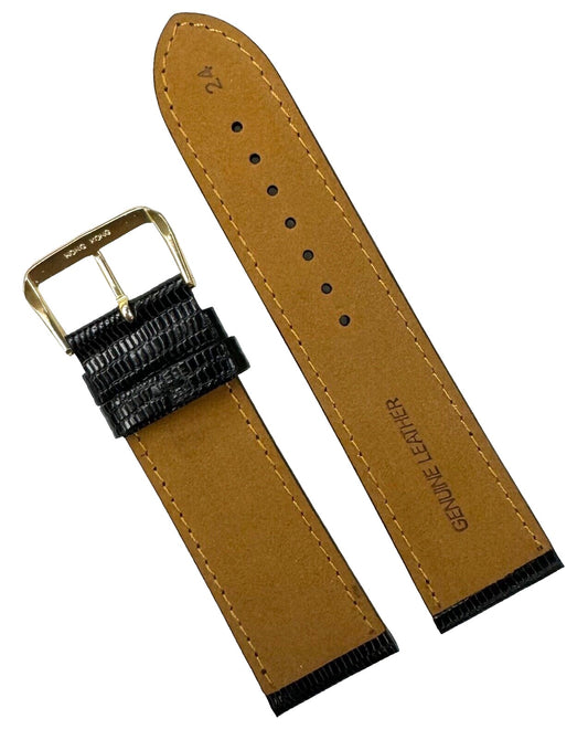 Watch Band 24MM Genuine Leather Black Lizard Grain Padded Excellent Quality - Universal Jewelers & Watch Tools Inc.