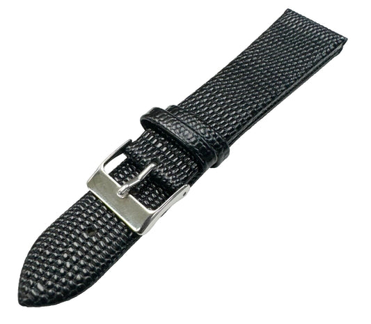 Watch Band Genuine Leather Black Lizard Grain Flat 22MM Excellent Quality - Universal Jewelers & Watch Tools Inc.