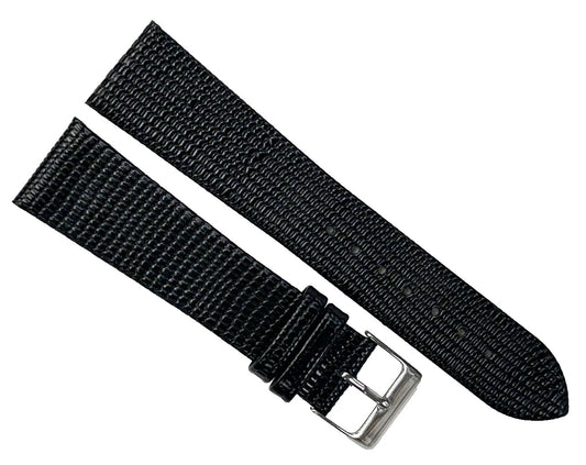 Watch Band Genuine Leather Black Lizard Grain Flat 22MM Excellent Quality - Universal Jewelers & Watch Tools Inc.
