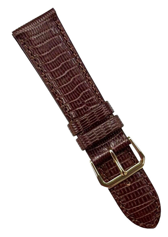 Best Quality WATCH BAND BROWN GENUINE LEATHER LIZARD GRAIN 22MM Regular