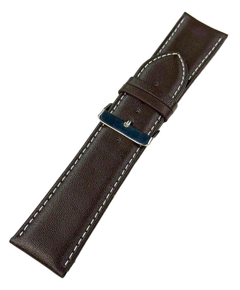 Load image into Gallery viewer, WATCH BAND D.BROWN GENUINE LEATHER 28MM PADDED, WHITE STITCHED (BEST QUALITY)

