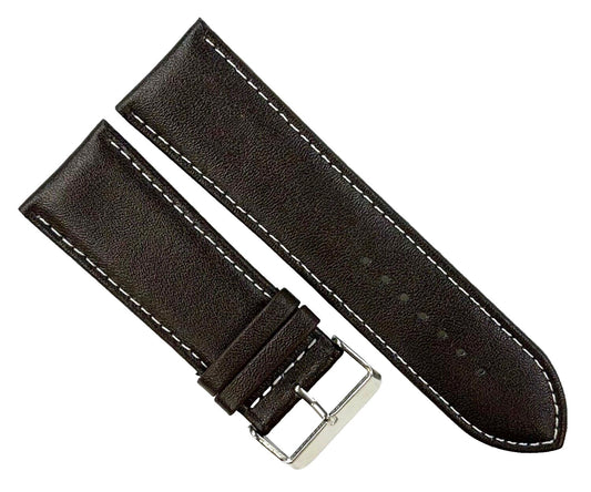 WATCH BAND D.BROWN GENUINE LEATHER 28MM PADDED, WHITE STITCHED (BEST QUALITY) - Universal Jewelers & Watch Tools Inc.