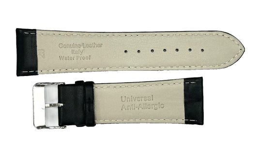 26 MM Genuine Leather Plain Black Watch Band