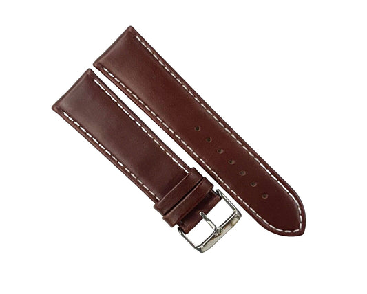 Watch Band Genuine Leather Plain D.Brown Color ,Padded, white Stitched 24MM - Universal Jewelers & Watch Tools Inc.