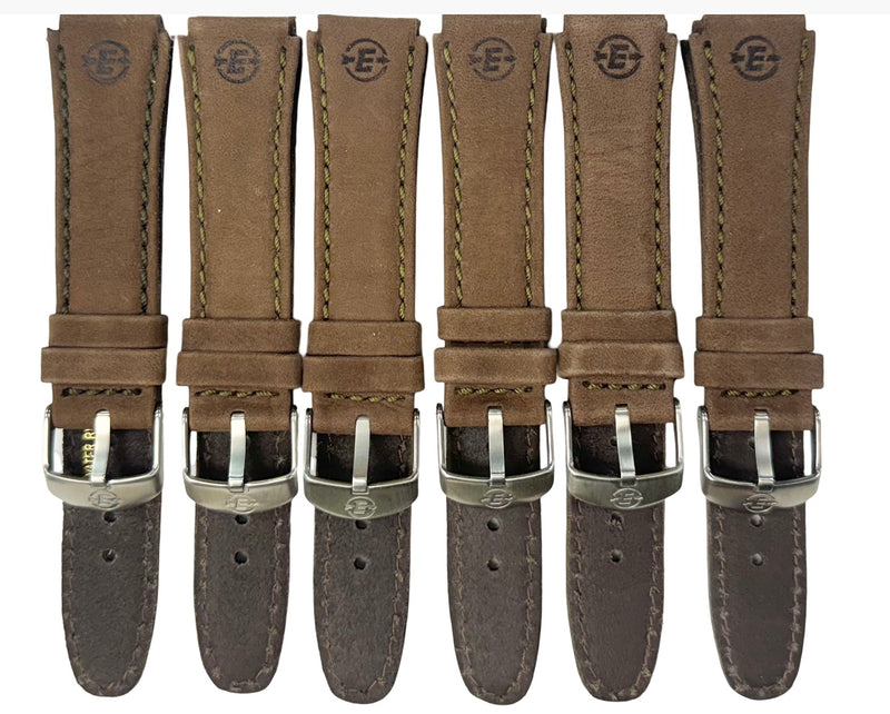 Load image into Gallery viewer, Lot of 6 Watch Bands Brown 18x18MM Genuine Leather with green stitches
