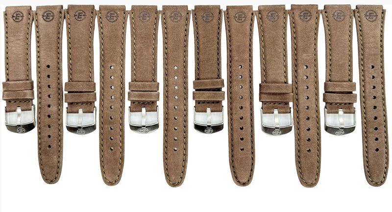 Load image into Gallery viewer, Lot of 6 Watch Bands Brown 18x18MM Genuine Leather with green stitches
