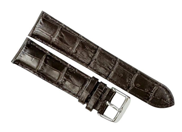 Watch Band Genuine Leather Alligator Grain D.Brown Padded,Stitched 20mm