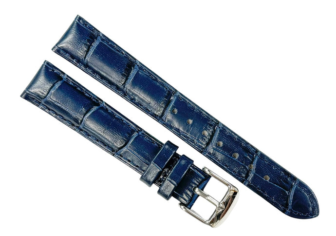 Watch Band Genuine Leather Alligator Grain D.Blue Padded,Stitched 16mm