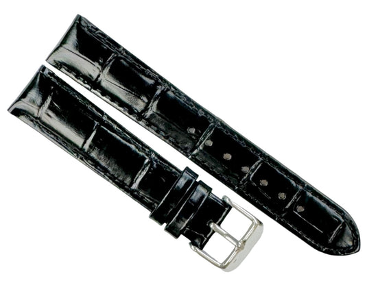 Watch Band Genuine Leather, Alligator Grain, Padded,Stitched, (14mm to 22mm) (Black, Blue and Dark Brown)