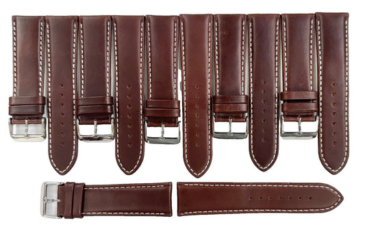 Lot of 6 Watch Bands Genuine Leather Plain D.Brown Color ,Padded,Stitched 24MM - Universal Jewelers & Watch Tools Inc.