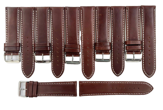 Lot of 6 Watch Bands Genuine Leather Plain D.Brown Color ,Padded,Stitched 24MM