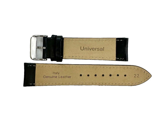 22 MM Plain Black Padded Genuine Leather Watch Band, Stitches ( Best Quality) - Universal Jewelers & Watch Tools Inc.