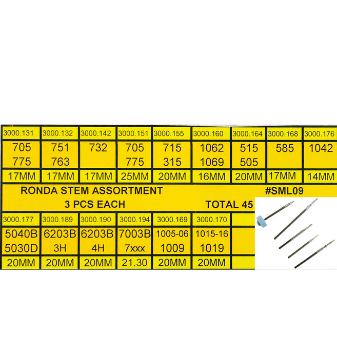 45 Pcs RONDA Stem Assortment, Watchmaker Essential Tool