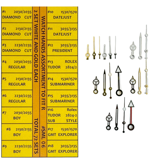 72 set Watch Hands Assortment to fit Rolex Models