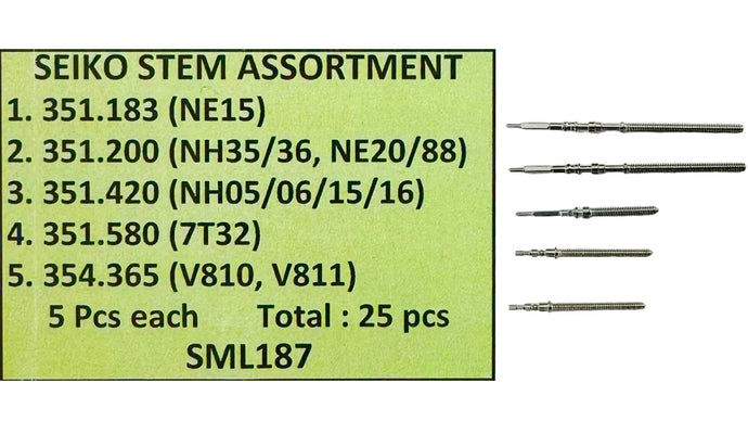 25 Pcs SEIKO Stem Assortment, Watchmaker Essential Tool