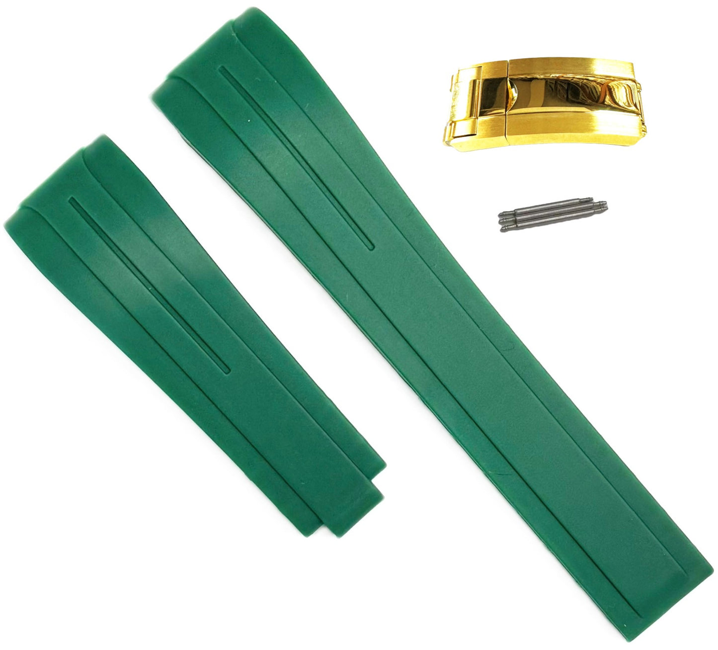 20mm Vulcanized Rubber Green Replacement Strap for ROLEX Watches with Deployment Clasp