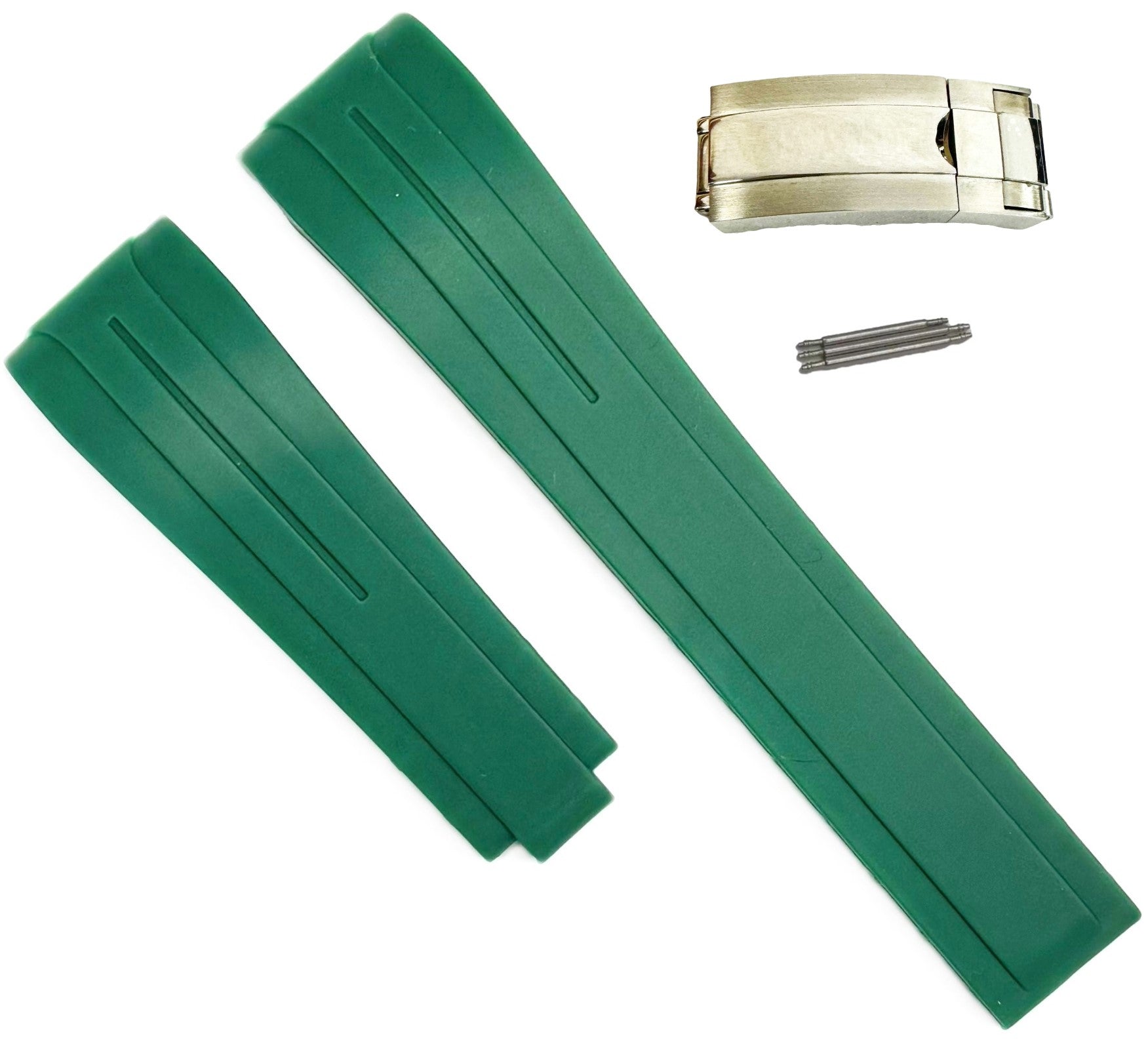 20mm Vulcanized Rubber Green Replacement Strap for ROLEX Watches with Deployment Clasp - Universal Jewelers & Watch Tools Inc.