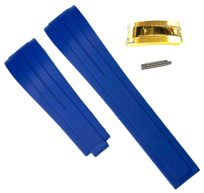 20mm Vulcanized Rubber Blue Replacement Strap for ROLEX Watches with Deployment Clasp