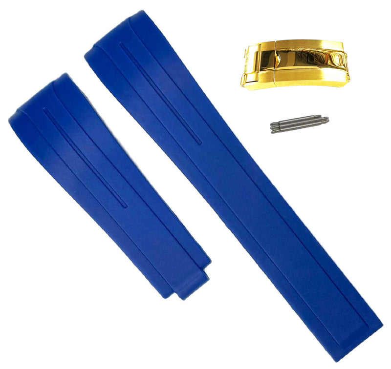 Load image into Gallery viewer, 20mm Vulcanized Rubber Blue Replacement Strap for ROLEX Watches with Deployment Clasp
