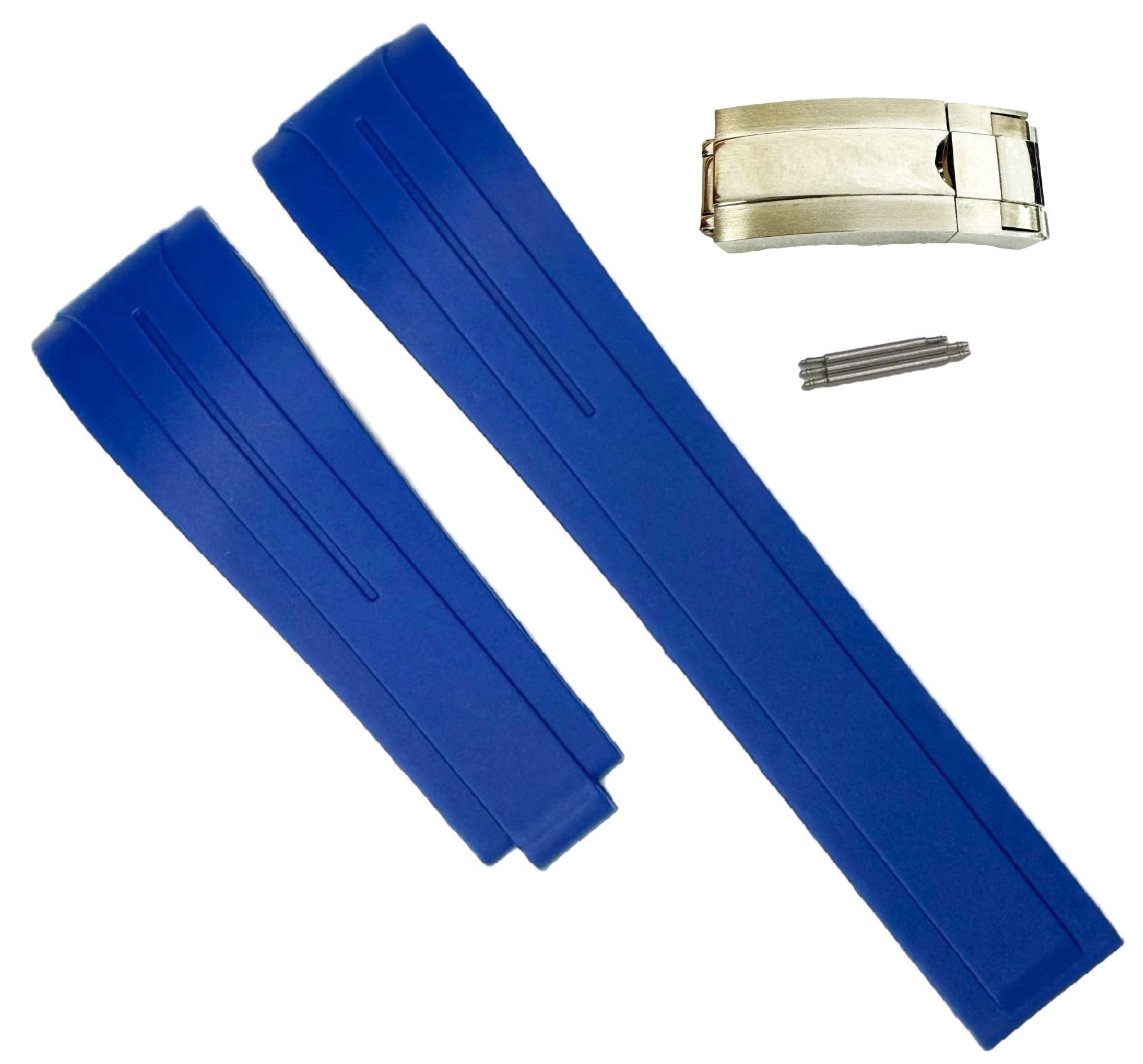 20mm Vulcanized Rubber Blue Replacement Strap for ROLEX Watches with Deployment Clasp - Universal Jewelers & Watch Tools Inc.