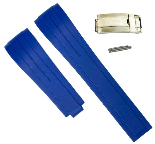 20mm Vulcanized Rubber Blue Replacement Strap for ROLEX Watches with Deployment Clasp