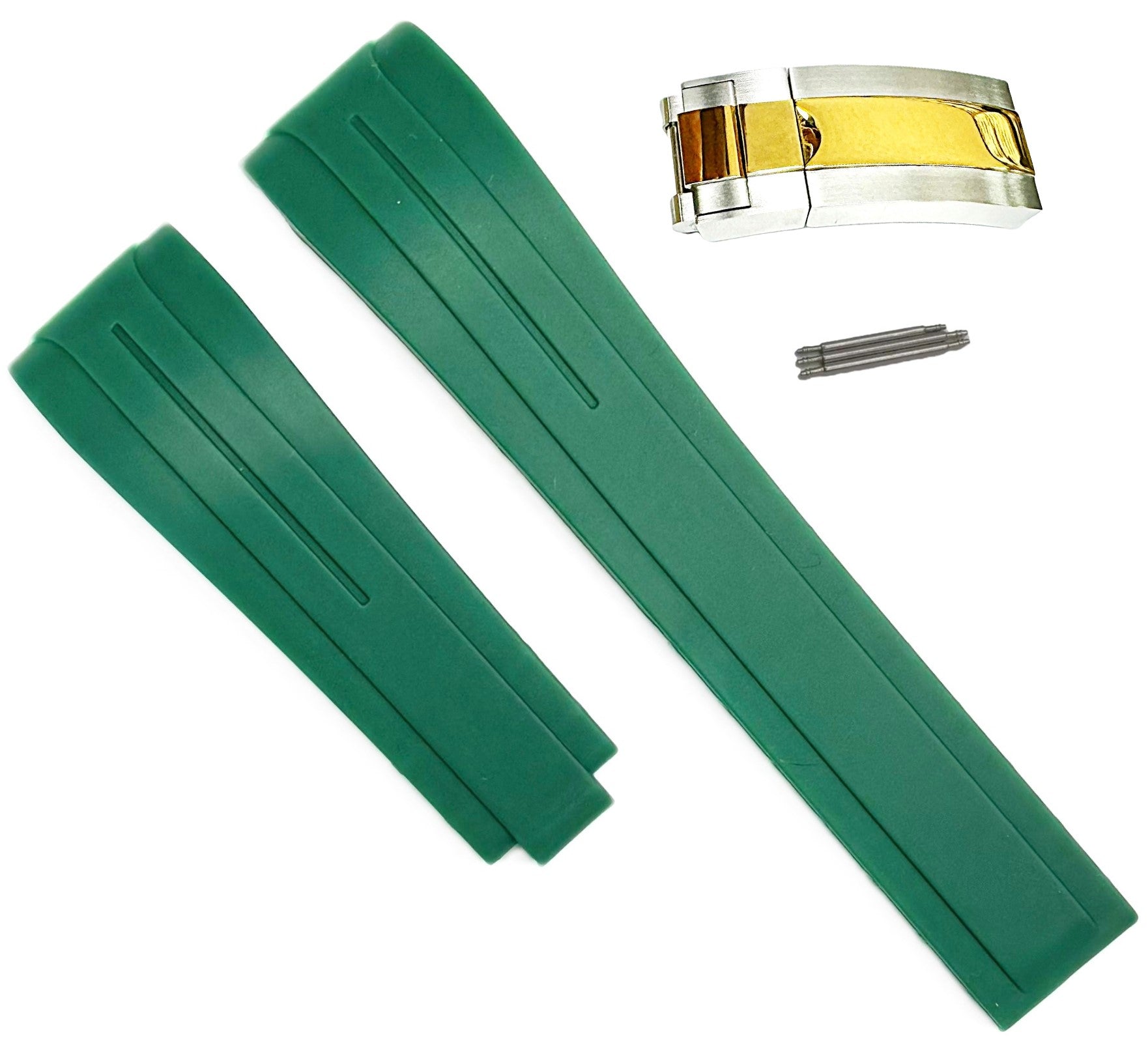 20mm Vulcanized Rubber Green Replacement Strap for ROLEX Watches with Deployment Clasp - Universal Jewelers & Watch Tools Inc.