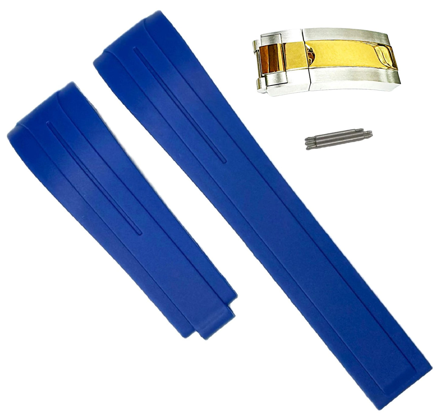 20mm Vulcanized Rubber Blue Replacement Strap for ROLEX Watches with Deployment Clasp - Universal Jewelers & Watch Tools Inc.